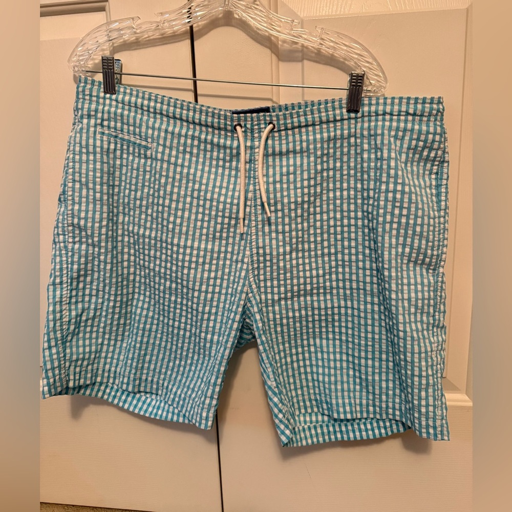 Charleston Threads Men's Blue Checkered Swim Shorts